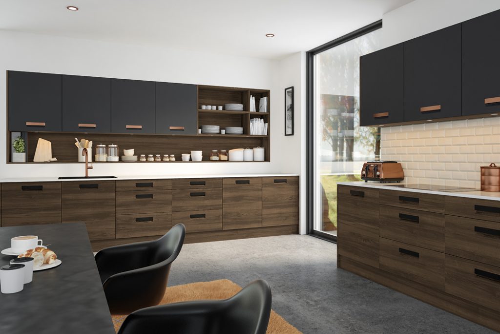 Natural Walnut Matt Graphite Lazio Kitchen